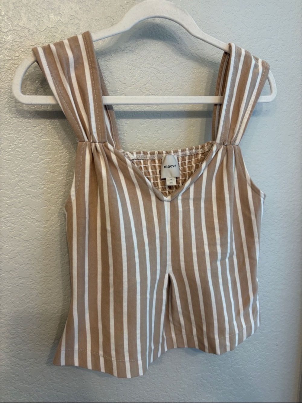 Maeve Beige and White Vertical Stripe Tank